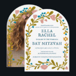 Invitation Bat mitzvah de couronne de fleurs photo personnali<br><div class="desc">Carte parfaite pour annoncer une bar mitzvah, bat mitzvah ou autre célébration juive ! L'art fait main pour vous ! ENTIÈREMENT PERSONNALISABLE ! Cliquez sur "Personnaliser" ci-dessus pour modifier le texte et ajouter votre photo à l'arrière (vous pouvez également supprimer le cadre floral si vous le souhaitez). Cliquez sur "modifier...</div>