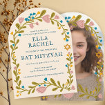Invitation Bat mitzvah de couronne de fleurs photo personnali<br><div class="desc">Carte parfaite pour annoncer une bar mitzvah, bat mitzvah ou autre célébration juive ! L'art fait main pour vous ! ENTIÈREMENT PERSONNALISABLE ! Cliquez sur "Personnaliser" ci-dessus pour modifier le texte et ajouter votre photo à l'arrière (vous pouvez également supprimer le cadre floral si vous le souhaitez). Cliquez sur "modifier...</div>