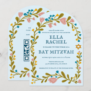 Invitation Bat mitzvah de couronne florale Code QR personnali