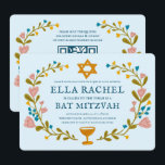 Invitation Bat mitzvah de couronne florale Code QR personnali<br><div class="desc">Carte parfaite pour annoncer une bar mitzvah, bat mitzvah ou autre célébration juive ! L'art fait main pour vous ! ENTIÈREMENT PERSONNALISABLE ! Cliquez sur "Personnaliser" ci-dessus pour modifier le texte et ajouter vos liens au code QR au verso. Cliquez sur "modifier à l'aide de l'outil de conception" pour ajuster...</div>