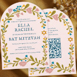 Invitation Bat mitzvah de couronne florale Code QR personnali<br><div class="desc">Carte parfaite pour annoncer une bar mitzvah, bat mitzvah ou autre célébration juive ! L'art fait main pour vous ! ENTIÈREMENT PERSONNALISABLE ! Cliquez sur "Personnaliser" ci-dessus pour modifier le texte et ajouter votre lien au code QR au verso (consultez ma boutique pour d'autres designs avec photo personnalisée). Cliquez sur...</div>