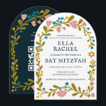 Invitation Bat mitzvah de couronne florale Code QR personnali<br><div class="desc">Carte parfaite pour annoncer une bar mitzvah, bat mitzvah ou autre célébration juive ! L'art fait main pour vous ! ENTIÈREMENT PERSONNALISABLE ! Cliquez sur "Personnaliser" ci-dessus pour modifier le texte et ajouter votre lien au code QR au verso (consultez ma boutique pour d'autres designs avec photo personnalisée). Cliquez sur...</div>