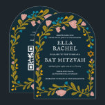 Invitation Bat mitzvah de couronne florale Code QR personnali<br><div class="desc">Carte parfaite pour annoncer une bar mitzvah, bat mitzvah ou autre célébration juive ! L'art fait main pour vous ! ENTIÈREMENT PERSONNALISABLE ! Cliquez sur "Personnaliser" ci-dessus pour modifier le texte et ajouter votre lien au code QR au verso (consultez ma boutique pour d'autres designs avec photo personnalisée). Cliquez sur...</div>