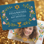 Invitation Bat mitzvah de couronne florale photo personnalisé<br><div class="desc">Carte parfaite pour annoncer une bar mitzvah, bat mitzvah ou autre célébration juive ! L'art fait main pour vous ! ENTIÈREMENT PERSONNALISABLE ! Cliquez sur "Personnaliser" ci-dessus pour modifier le texte et ajouter votre propre photo au verso. Cliquez sur "modifier à l'aide de l'outil de conception" pour ajuster les polices,...</div>