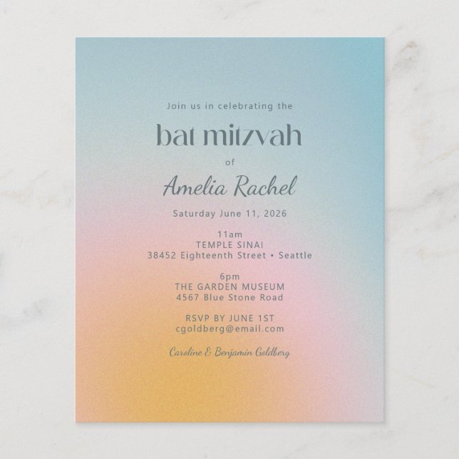 Invitation Bat mitzvah de dégradé bleu Pastel Budg (Devant)