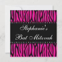 Invitation Bat mitzvah de diamants Zèbre rose chau