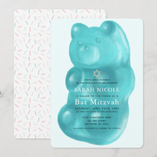 Invitation Bat mitzvah de fille ours de la gomme bleue
