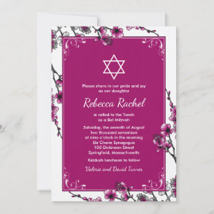 Invitation Bat mitzvah de fleurs de cerisier rose