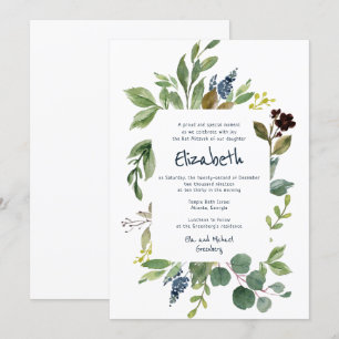 Invitation Bat mitzvah de florale et de feuillage