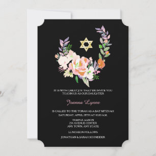 Invitation Bat mitzvah de germes florales dramatiq