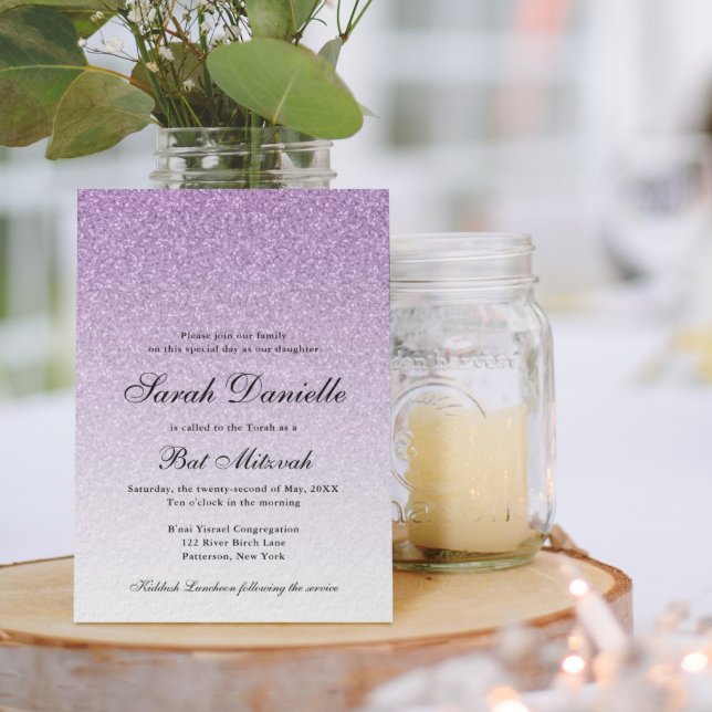 Invitation Bat mitzvah de glam à Parties scintillant violet c (Créateur téléchargé)