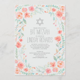 Invitation Bat mitzvah de jardin de fleurs d'aquarelle