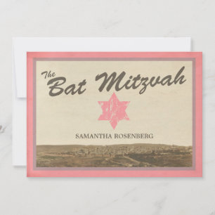 Invitation Bat mitzvah de Jérusalem vintage en ros