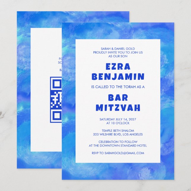 Invitation Bat mitzvah de la barre de CODE QR personnalisée (Devant / Derrière)