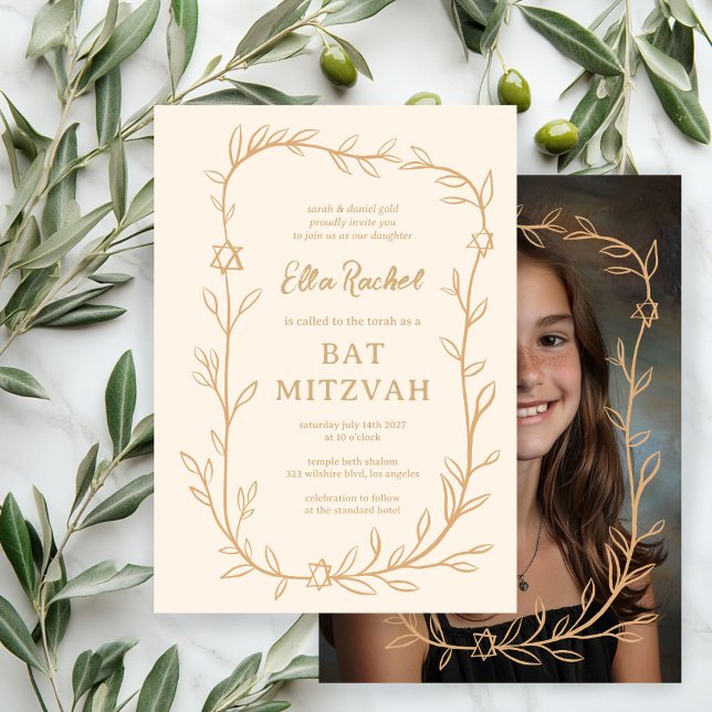 Invitation Bat mitzvah de la barre de PHOTOS Botanique sur me (Delicate Botanical CUSTOM PHOTO Bar Bat Mitzvah Invitation
)