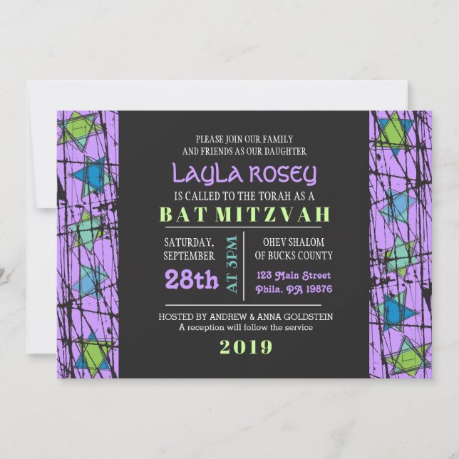 Invitation Bat mitzvah de la barre des étoiles en  (Devant)