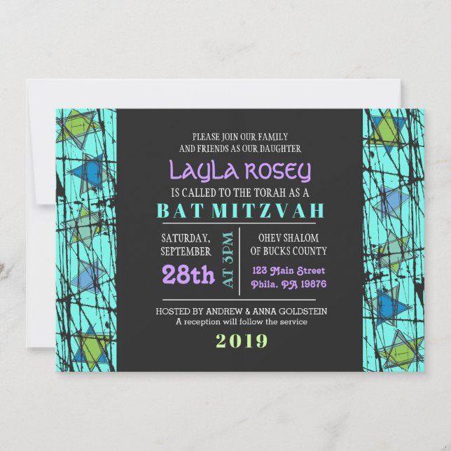 Invitation Bat mitzvah de la barre des étoiles en  (Devant)