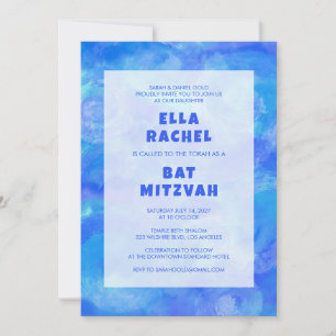 Invitation Bat mitzvah de la barre personnalisée bleue