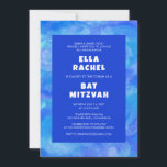 Invitation Bat mitzvah de la barre personnalisée bleue<br><div class="desc">Carte parfaite pour annoncer un bat mitzvah, bar mitzvah ou une autre célébration juive ! La main a fait de l'art pour vous. ENTIÈREMENT PERSONNALISABLE ! Cliquez sur "Personnaliser" ci-dessus pour modifier le texte. Cliquez sur "modifier à l'aide de l'outil de conception" pour ajuster les polices, les couleurs et les...</div>