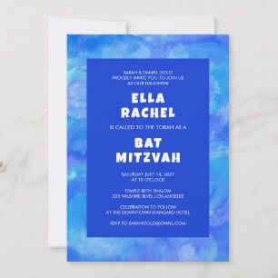 Invitation Bat mitzvah de la barre personnalisée bleue