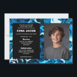 Invitation Bat mitzvah de la barre PHOTO personnalisée en mar<br><div class="desc">Carte parfaite pour annoncer un bat mitzvah, bar mitzvah ou une autre célébration juive ! L'art abstrait pour vous à l'avant et à l'arrière ! ENTIÈREMENT PERSONNALISABLE ! Cliquez sur "Personnaliser" ci-dessus pour modifier le texte et ajouter votre propre photo. Cliquez sur "modifier à l'aide de l'outil de conception" pour...</div>