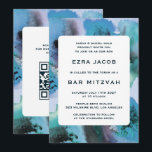 Invitation Bat mitzvah de la barre QRCode personnalisée BlueG<br><div class="desc">Carte parfaite pour annoncer un bat mitzvah, bar mitzvah ou une autre célébration juive ! L'aquarelle abstraite pour vous à l'avant et à l'arrière ! ENTIÈREMENT PERSONNALISABLE ! Cliquez sur "Personnaliser" ci-dessus pour modifier le texte et ajouter votre lien au code QR. Cliquez sur "modifier à l'aide de l'outil de...</div>