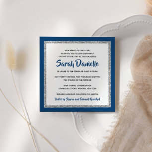 Invitation Bat mitzvah de la Glitterie Marine Carré d'argent