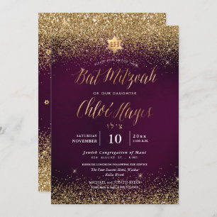 Invitation Bat mitzvah de la Parties scintillant d'or de Bour