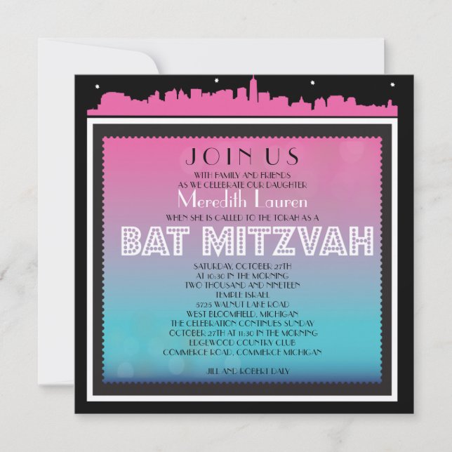 Invitation BAT MITZVAH DE LA VOIE NAVIGABLE CLASSIQUE Invitat (Devant)