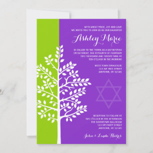 Invitation Bat mitzvah de l'arbre vert pourpre