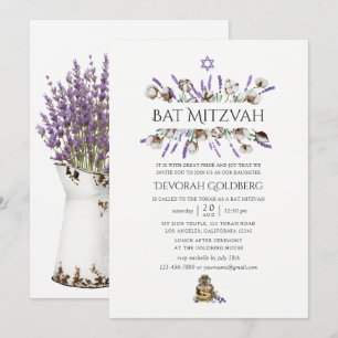 Invitation Bat mitzvah de lavande de coton aquarelle