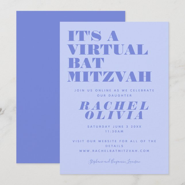 Invitation Bat mitzvah de lavande virtuel en ligne (Devant / Derrière)
