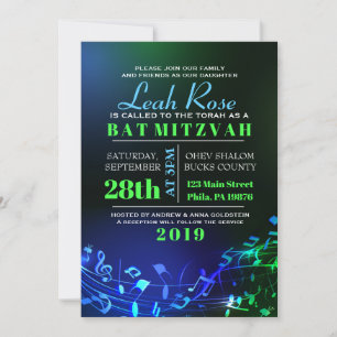 Invitation Bat mitzvah de lettres et de notes hébraïques