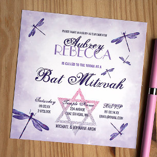 Invitation Bat mitzvah de libellules de lavande pourpre