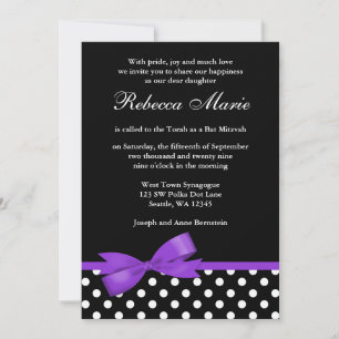 Invitation Bat mitzvah de mâchoire Pois pourpre et noir