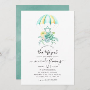 Invitation Bat mitzvah de parachute de bouquet de succulents