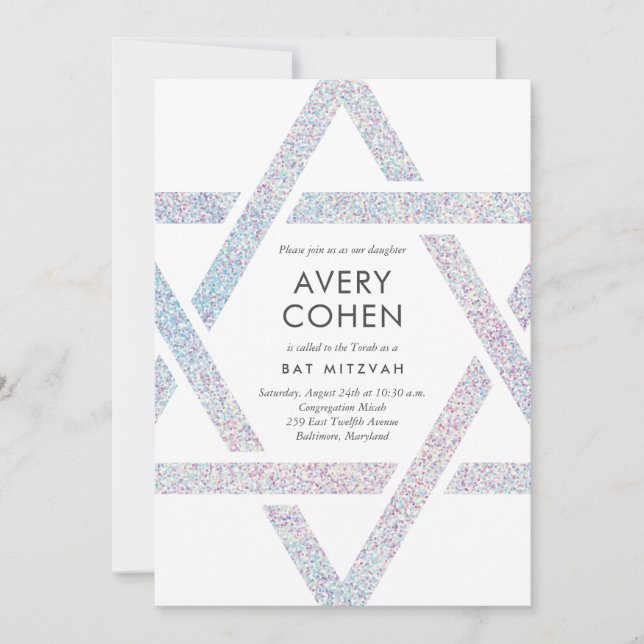 Invitation Bat mitzvah de Parties scintillant Holographique S (Devant)