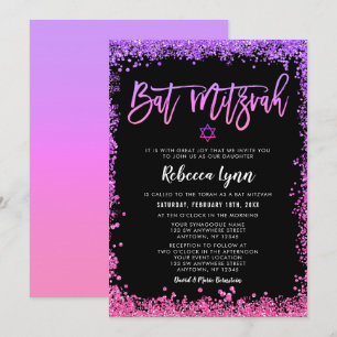Invitation Bat mitzvah de Parties scintillant Purple Pink Fau