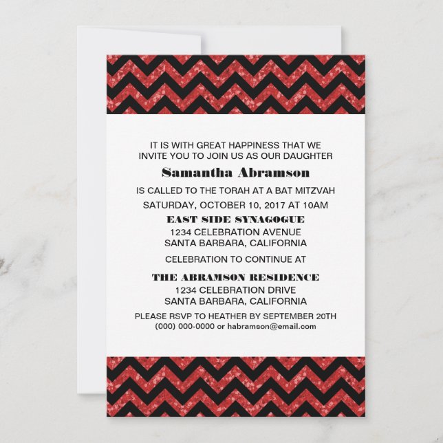 Invitation Bat mitzvah de Parties scintillant Red  (Devant)