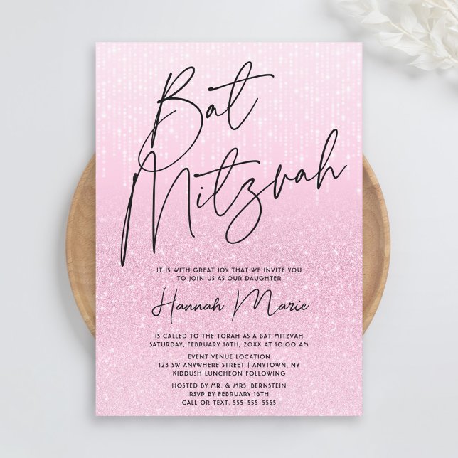 Invitation Bat mitzvah de Parties scintillant rose chic (Créateur téléchargé)