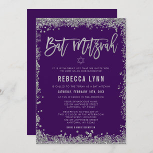 Invitation Bat mitzvah de Parties scintillant violet Silver F