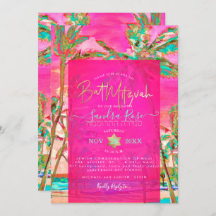 Invitation Bat mitzvah de plage PixDezines Watercolor, rose H