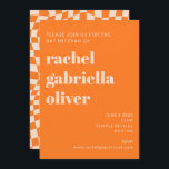 Invitation Bat mitzvah de tableau de bord Abstrait rétro oran<br><div class="desc">Retro Orange Abstrait Checkerboard Bat ou Bar Mitzvah Invitation avec RSVP inclus</div>