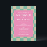 Invitation Bat mitzvah de tableau de bord vert Mod Pink Mint<br><div class="desc">Invitation du Bat mitzvah de tableau de bord vert de la Mod Pink avec les détails RSVP</div>