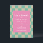 Invitation Bat mitzvah de tableau de bord vert Mod Pink Mint<br><div class="desc">Invitation du Bat mitzvah du tableau de bord vert de la Mod Pink</div>