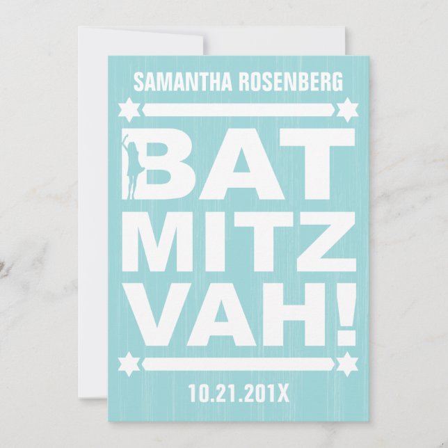 Invitation Bat mitzvah de type Big dans Turquoise  (Devant)