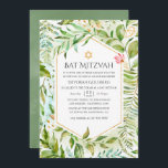 Invitation Bat mitzvah de verdure cristal géométrique<br><div class="desc">Invitation bat mitzvah verdoyant avec cadre géométrique or et lave-linge vert sauge à l'aquarelle inversé conçu pour être rapidement et facilement customisé à vos détails de l'événement.</div>