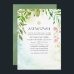 Invitation Bat mitzvah de verdure cristal géométrique<br><div class="desc">Invitation bat mitzvah vert tendance avec cadre géométrique or et lave-linge vert sauge à l'eau design pour être rapidement et facilement customisé à votre événement spécifique.</div>