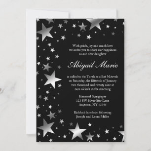 Invitation Bat mitzvah des étoiles noires en argent