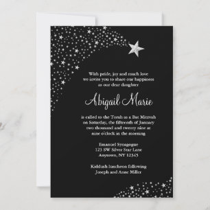Invitation Bat mitzvah des étoiles noires en argent